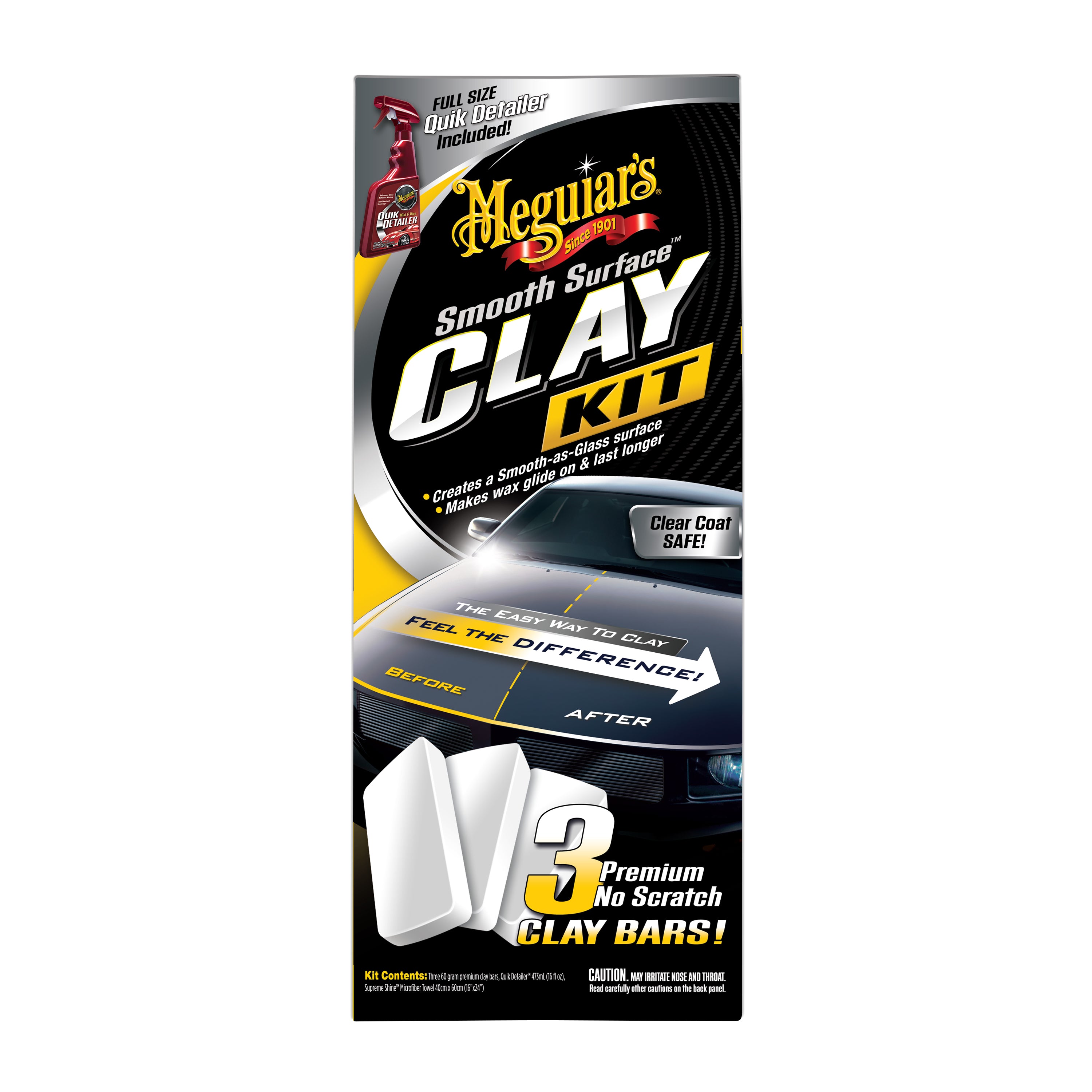 Meguiar's Smooth Surface Clay Kit - Safe and Easy Car Claying for a smooth as Glass Finish, G191700