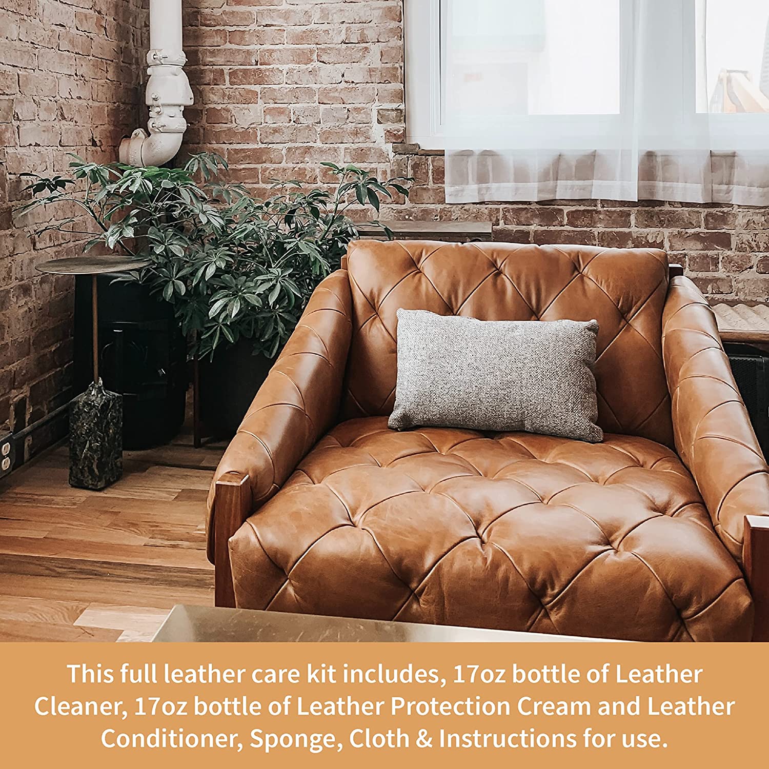 FurnitureClinic Large Leather Care Kit | Includes 17oz Protection Cream & Conditioner, 17oz Leather Cleaner, Sponge & Cloth | for Leather Furniture, Chairs, & More