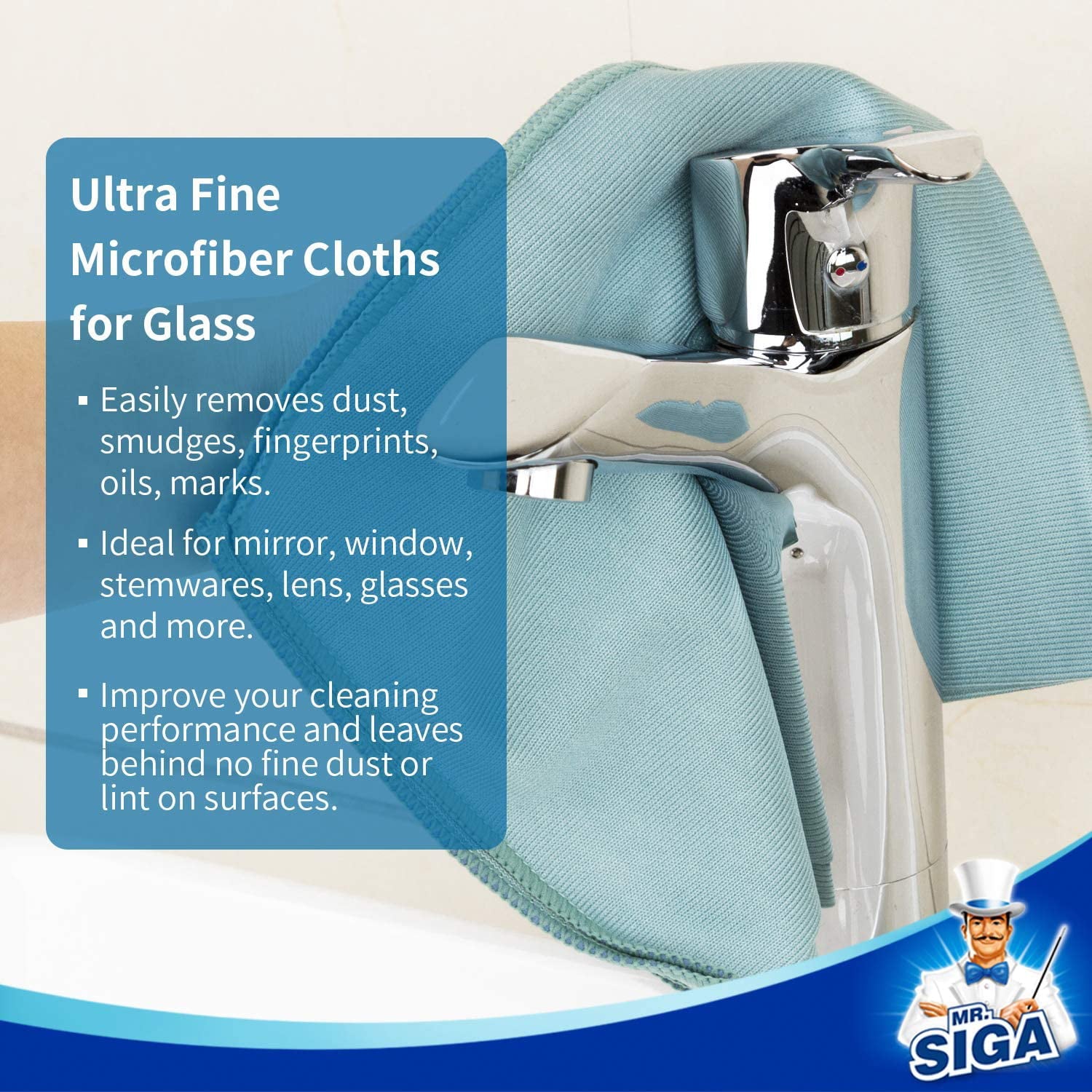 MR.Siga Ultra Fine Microfiber Cloths for Car and Glas,Pack of 6