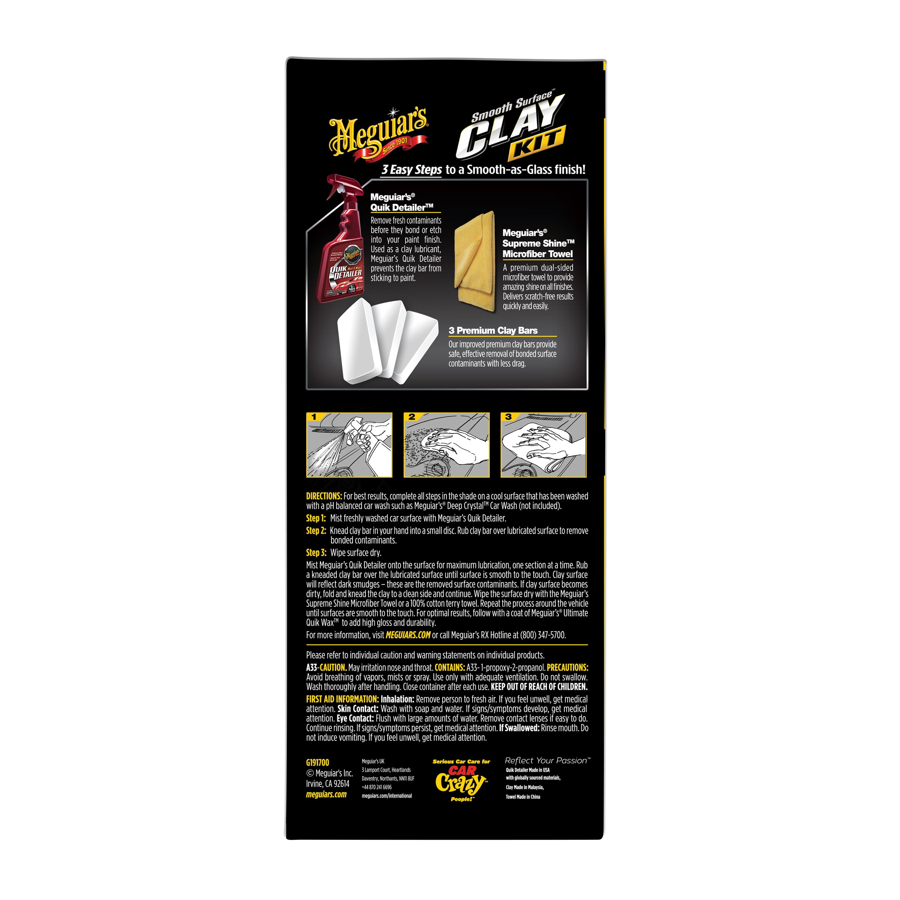 Meguiar's Smooth Surface Clay Kit - Safe and Easy Car Claying for a smooth as Glass Finish, G191700