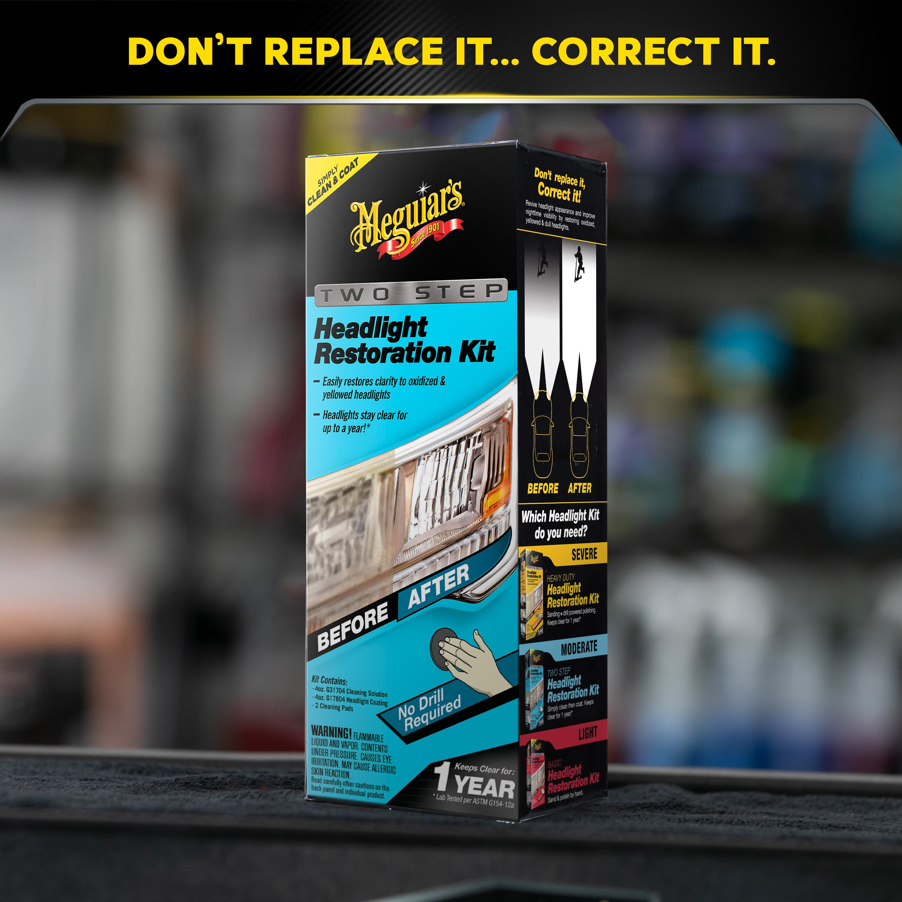 Meguiar's Two Step Headlight Restoration Kit, Clear – Cleaning Solution, 4 Count (1 Pack)