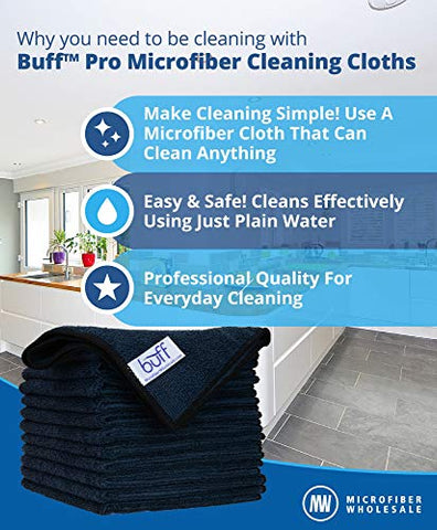 Buff Pro Multi-Surface Microfiber Cleaning Cloths | Black - 12 Pack