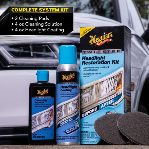 Meguiar's Two Step Headlight Restoration Kit, Clear – Cleaning Solution, 4 Count (1 Pack)