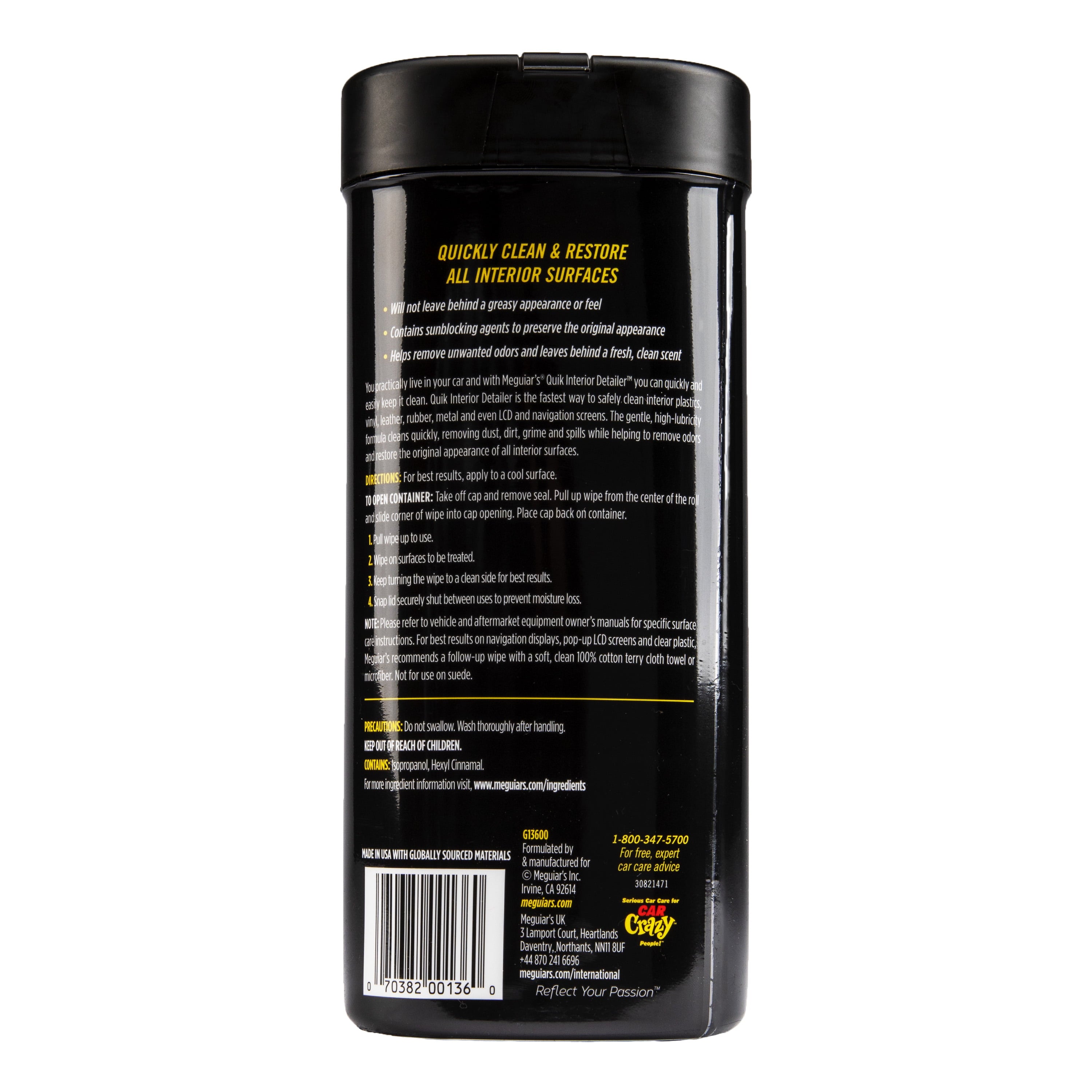 Meguiar's Quik Interior Detailer Cleaner Wipes, G13600, 30 Wipes