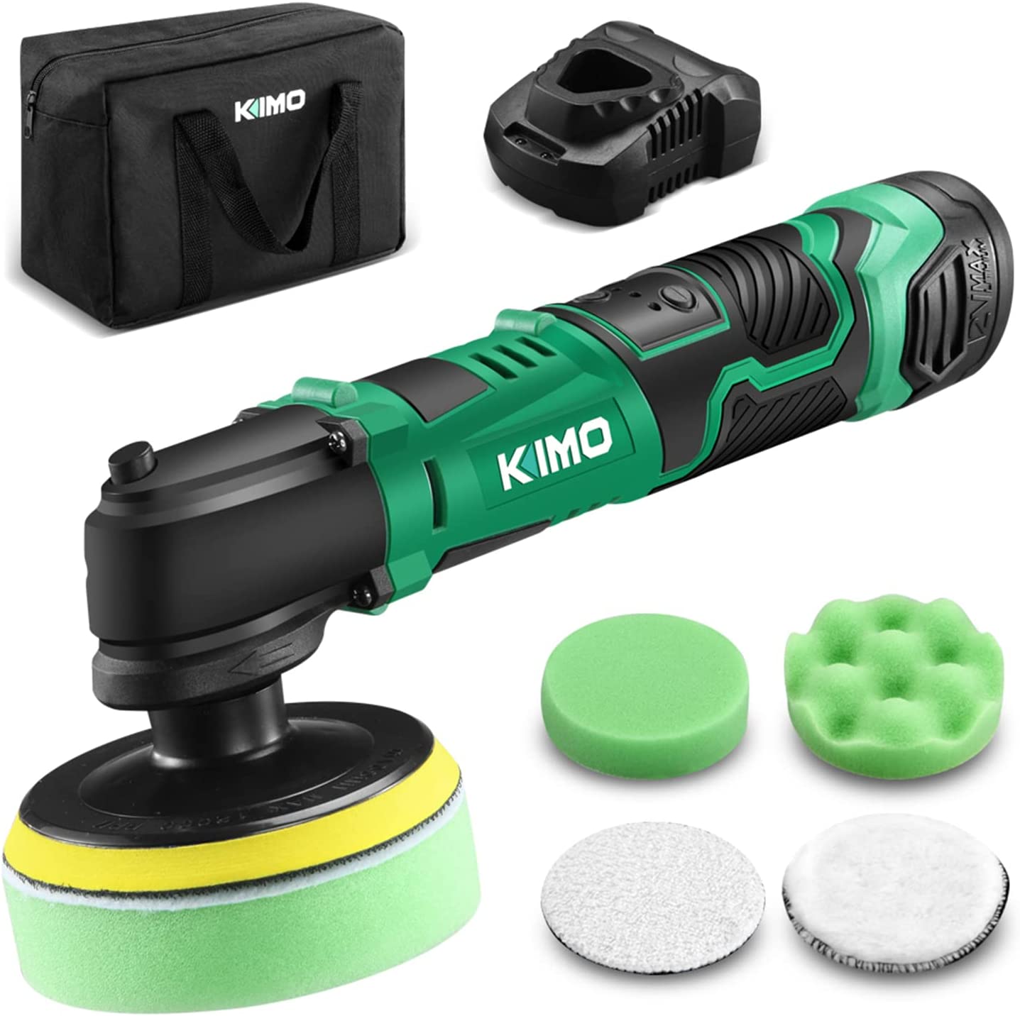 KIMO Cordless Car Buffer Polisher Kit w/1 Hour Fast Charger, 5 Variable Speeds, 4-INCH Small Buffer Polisher for Car Detailing, 4 Pads for Car Waxing/Scratch Removing/Home Appliance Polishing