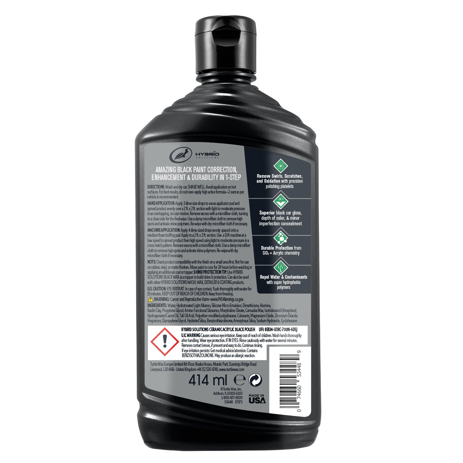 Turtle Wax Hybrid Solutions Ceramic Acrylic Black Polish 14 oz