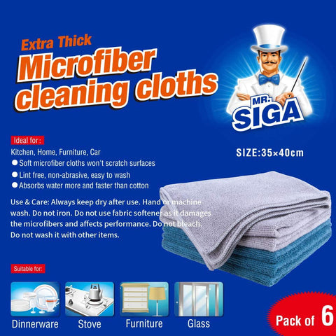 MR.Siga Microfiber Cleaning Cloth, Pack of 6, Size: 13.8" x 15.7"