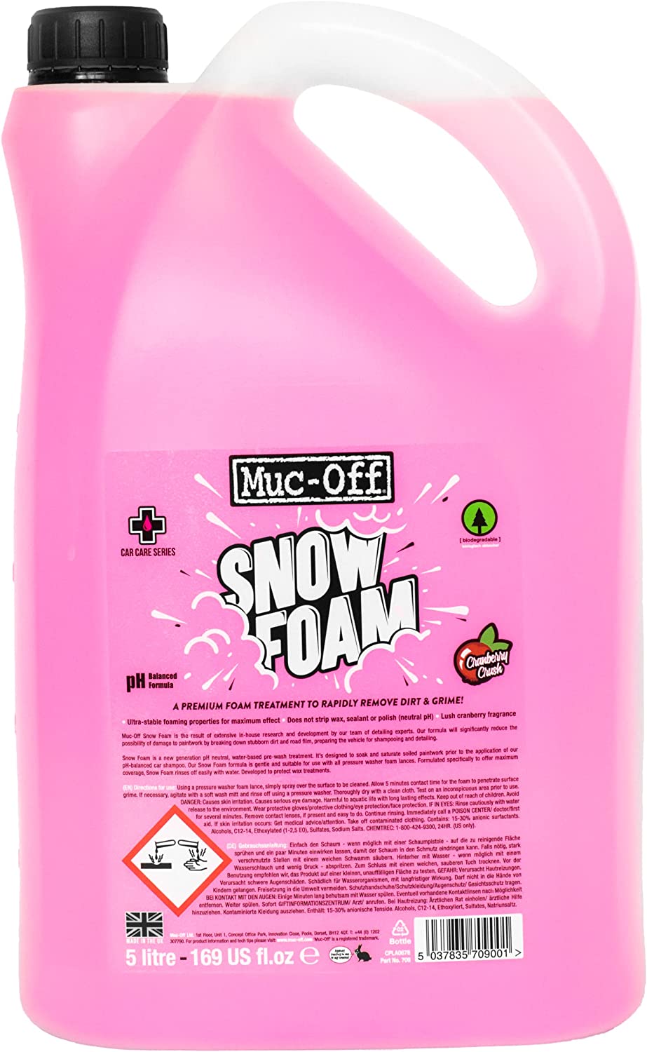 Muc-Off Snow Foam, 5 Liter - Biodegradable Car Wash Soap, Car Shampoo, Foam Cannon Soap - pH Neutral Bike Wash, Motorcycle Wash and Car Soap