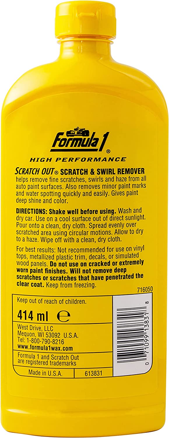 Formula 1 Scratch Out Car Wax Polish Liquid (7 oz) - Car Scratch Remover for All Auto Paint Finishes - Polishing Compound for Moderate Scratches, Bird Droppings, Tree Sap & Swirl Remover