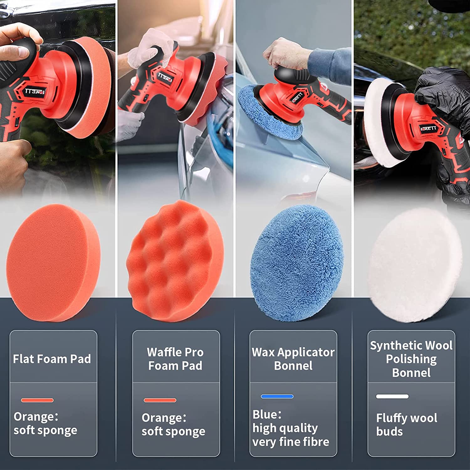 INMETT Cordless Car Buffer Polisher - with 2pcs 12V Lithium Rechargeable Battery Brushless Polisher with Variable Speed, 2.0Ah Portable Buffer Kit for Waxing,Buffing,Sanding…