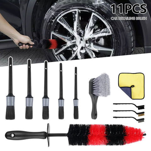 Fyeme 11Pcs Car Detailing Brush Kit, Dust Clean Brush, Auto Motorcycle Interior Exterior Care Wheel Gap Cleaning Tool Set