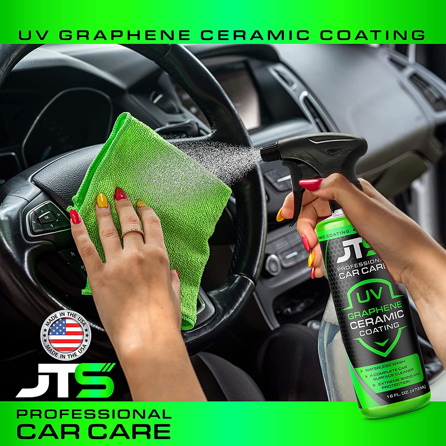 JT's Advanced UV True Graphene Ceramic Spray Coating, Extreme Shine & Stronger Than Car Wax Polish or Top Coat Polymer Paint Sealant for Car, Truck, RV, Boat 16 Fl Oz