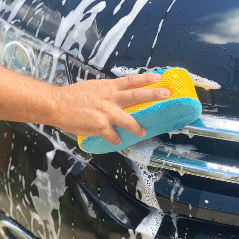 Auto Drive Microfiber Car Washing Sponge with Bug Scrubber, Blue