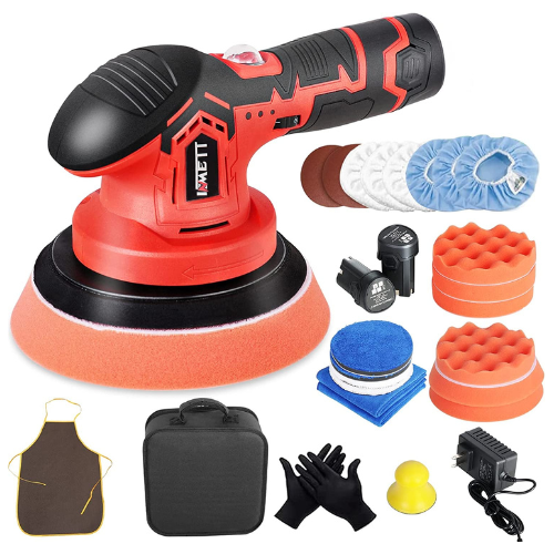 INMETT Cordless Car Buffer Polisher - with 2pcs 12V Lithium Rechargeable Battery Brushless Polisher with Variable Speed, 2.0Ah Portable Buffer Kit for Waxing,Buffing,Sanding…