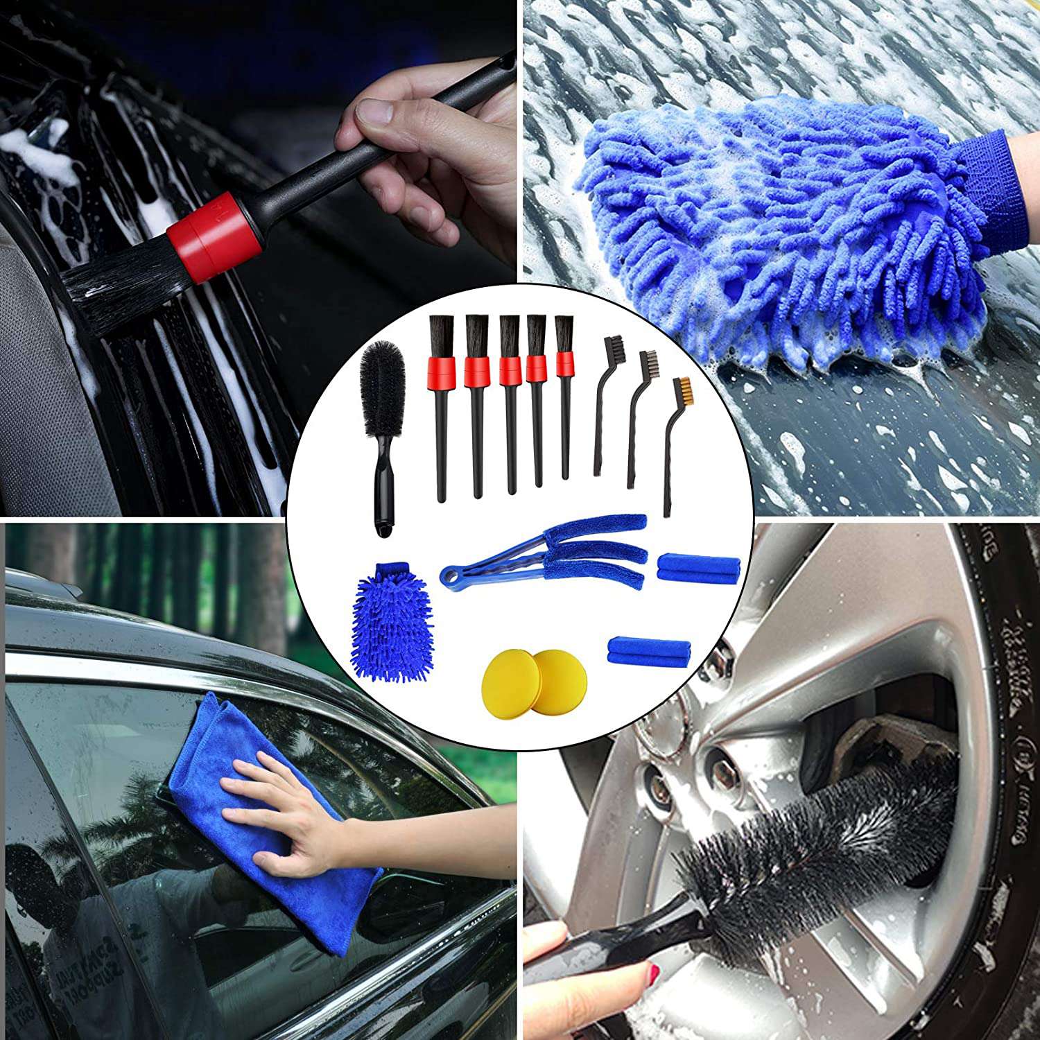 Wheel Brushes 15 PCS Car Detailing Brush Set Car Interior Cleaning Kit Includes Detail Brushes Wheel Brush Wheel Tire Brush Kit