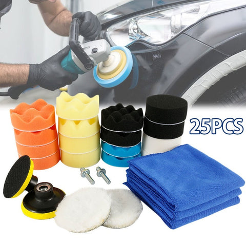 Willstar 6/25Pcs/set 3 Inch Car Polisher Sponge Polishing Buff Pads Set Kit with M10 Drill Adapter Car Polisher Cleaning Kit