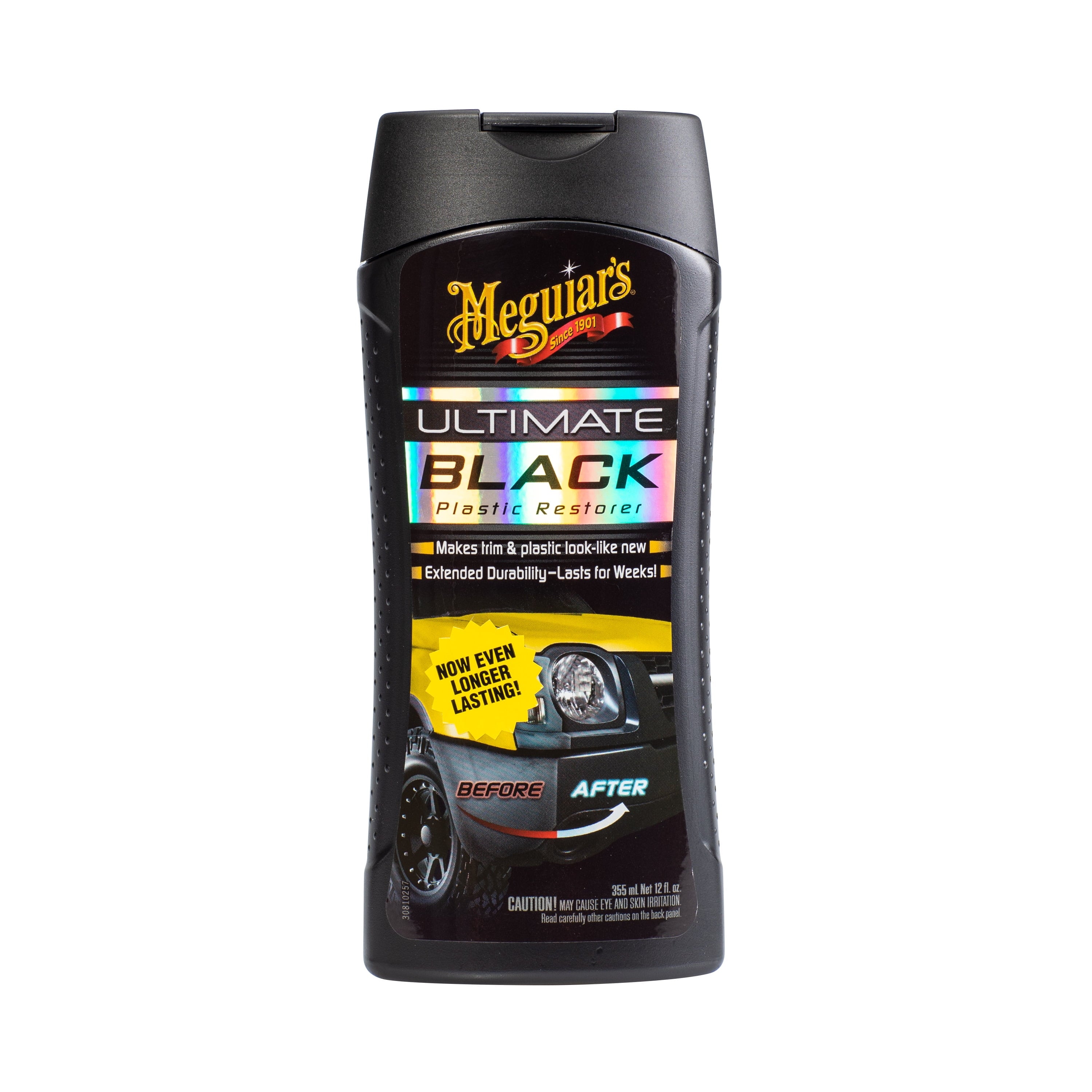 Meguiar’s Ultimate Black Plastic Restorer, White, Liquid – Restores Car Shine, 12 Oz