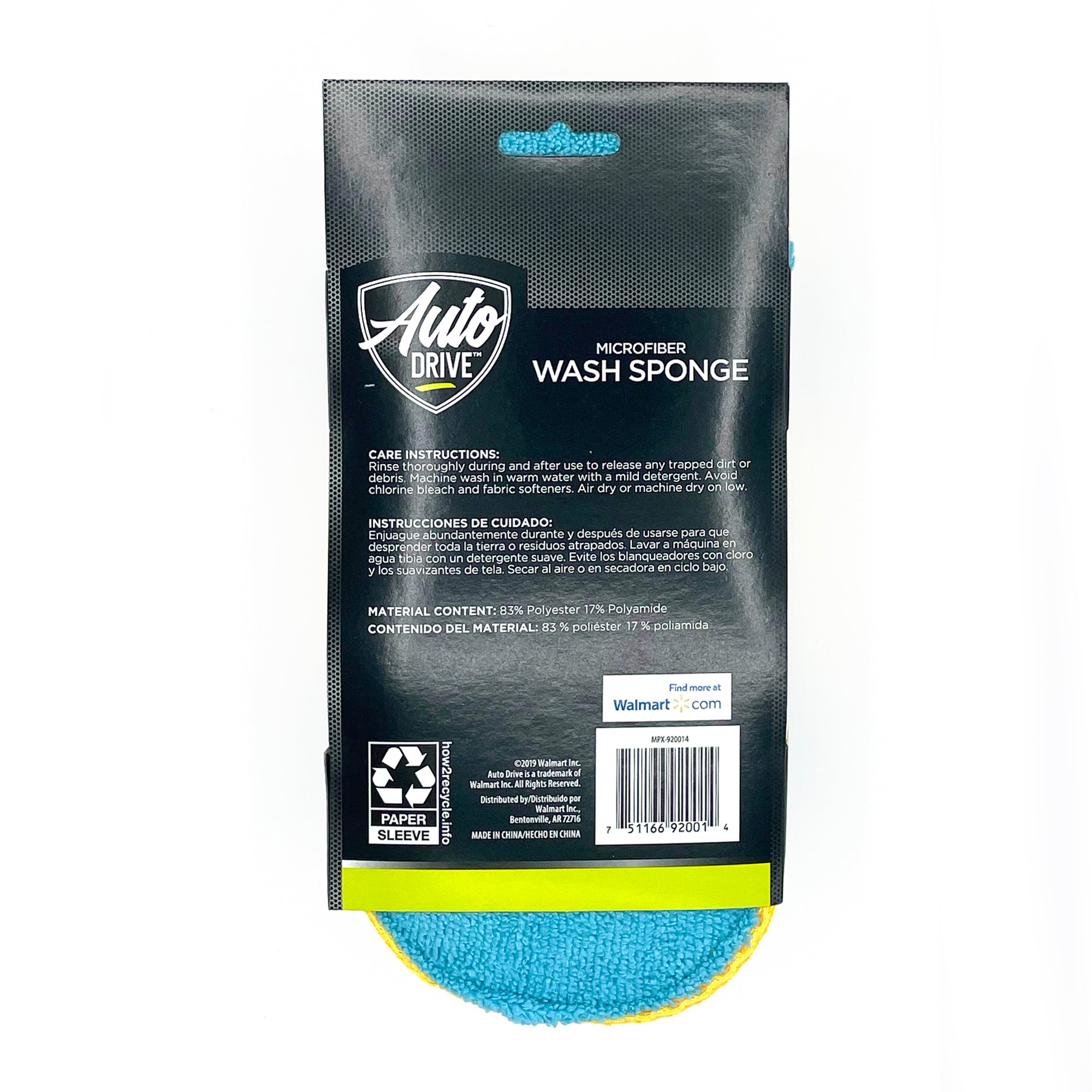 Auto Drive Microfiber Car Washing Sponge with Bug Scrubber, Blue