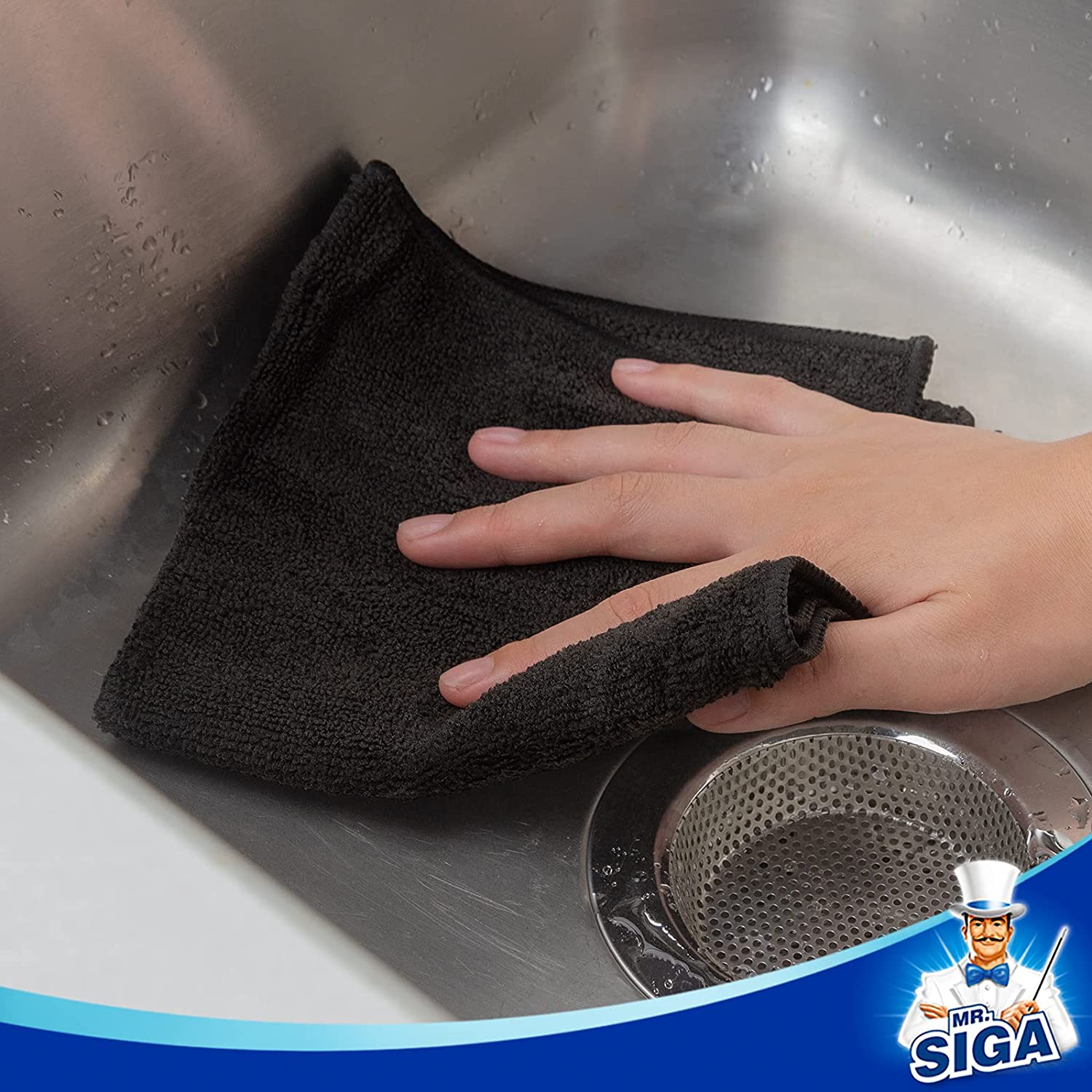 MR.Siga Microfiber Cleaning Cloth, All-Purpose Household Microfiber Clean Towels, Black, 12 Pack