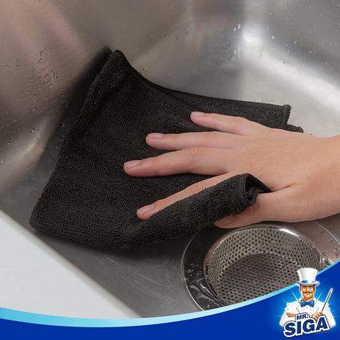 MR.Siga Microfiber Cleaning Cloth, All-Purpose Household Microfiber Clean Towels, Black, 12 Pack